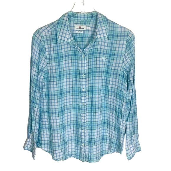 Vineyard Vines Tops - Vineyard Vines Women's Linen Relaxed Checks Button Down Shirt Size 4